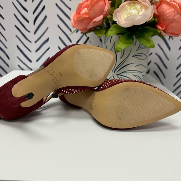 6.5 - Badgley Mischka American Glamour Burgundy Faux Suede Studded Pumps - Picture 6 of 7